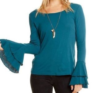 Chaser Rib Double Ruffle Sleeve Top Size S